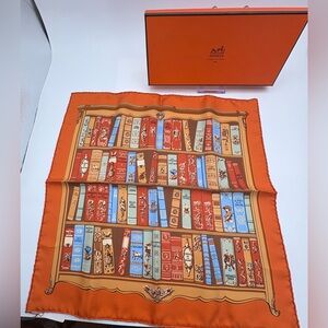 Hermès Bibliothèque 42 Silk Scarf Orange France